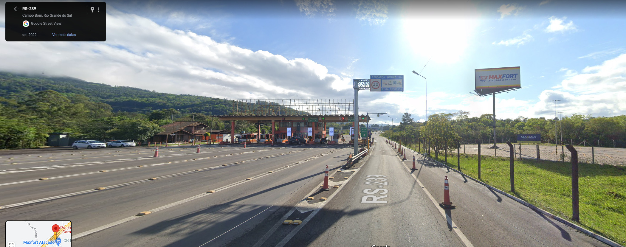 Acesse a RS-239 e siga em direção a Sapiranga/Taquara por 6,4 km até o pedágio.